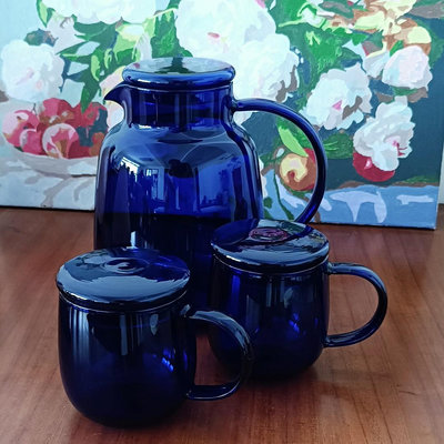 廠家出貨零極限太陽水藍色耐高溫玻璃水壺套裝大容量茶壺水杯送清理貼