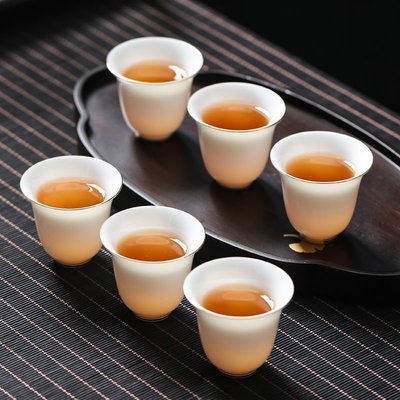 羊脂玉6只裝白瓷主人杯品茗杯茶盞家用陶瓷功夫小茶杯男女士杯子~優惠特價