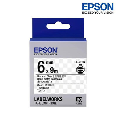【含稅】EPSON LK-2TBN 透明底黑字 標籤帶 透明系列 (寬度6mm) 標籤貼紙 S652404