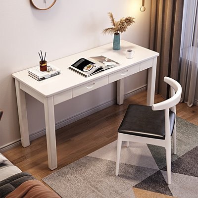 實木書桌窄40/45CM現代簡約白色電腦桌臥室小戶型長條桌家用北歐~特價