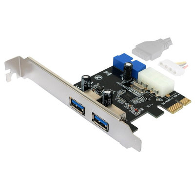 PCIE 擴充卡 PCI-E Express X1 轉 USB-A 3.0 雙串口擴展卡 19轉前置面板 4Pin供電