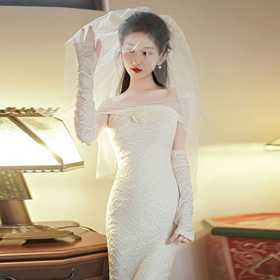 法式輕奢高級感白色訂婚禮服連衣裙女夏季名媛小眾平時可穿晚禮服