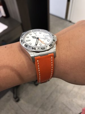 勞力士探二橘色牛皮錶帶手工錶帶 Rolex Explorer II orange leather strap MIT