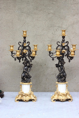 【二手】鍍金歐式餐桌裝壁爐擺設純銅鍍金燭臺，Φ330*610mm12904【木清院】銅器 佛像 擺件