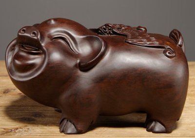 黑檀木木雕福豬擺件 手工雕刻工藝品小豬擺飾 吉祥福氣豬生肖豬木製雕刻裝飾品開業禮品居家擺件