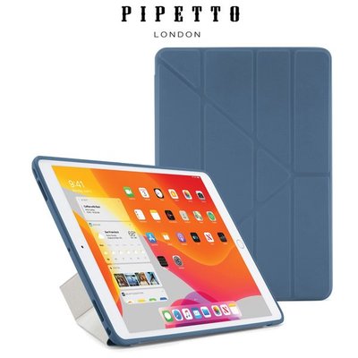 Pipetto 海軍藍透明背蓋 iPad 10.2吋(2019-2021)Origami TPU多角度多功能保護套 皮套