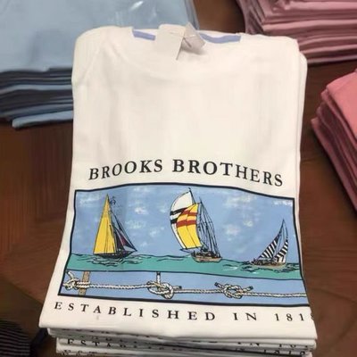現貨代購Brooks Brothers布克兄弟男圓領純棉寬松印花休閑夏季短袖t恤明星同款熱銷
