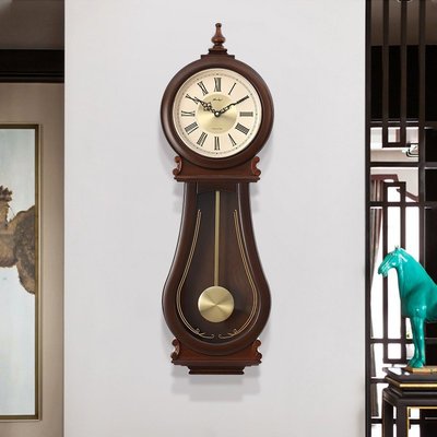 歐式鐘表客廳實木裝飾掛鐘新中式現代個性創意時鐘家用報時石英鐘