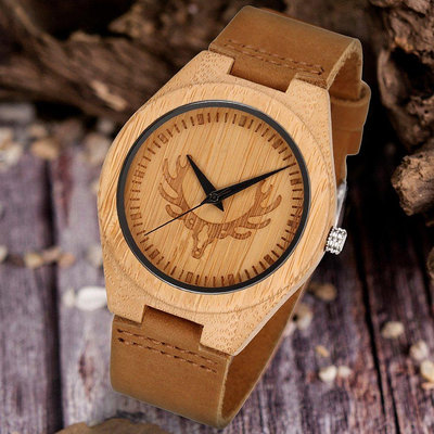 新款推薦百搭手錶 跨境亞馬遜熱賣經典木質手錶簡約休閑竹子男士石英錶可刻字木手錶 促銷