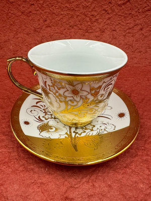 西洋古董金色瑪格麗特花骨瓷咖啡杯碟