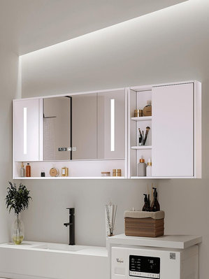 衛生間浴室鏡單獨掛墻式帶邊馬桶實木陽臺鏡子置物架 自行安裝
