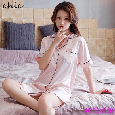 【CHIC.shop】夏季新款韓版甜美可愛綢緞冰絲睡衣 兩件式套裝 居服套裝 上衣 褲子 短褲 衣服 T恤 閨蜜裝-雙喜
