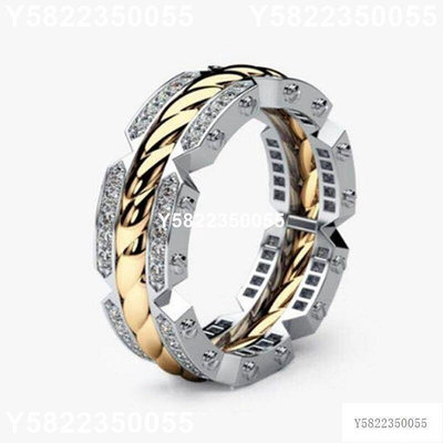 潮男戒指 男戒 時尚男士 925 純銀 14K 白金兩色鑽石繩戒指訂婚婚禮珠寶戒指
