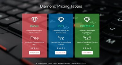 Diamond Pricing Tables 響應式網頁模板、HTML5+CSS3、網頁特效  #10028A