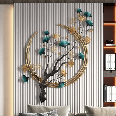 新店促銷新中式客廳掛鐘輕奢玄關過道墻面壁飾銀杏葉藝術創意立體裝飾掛件