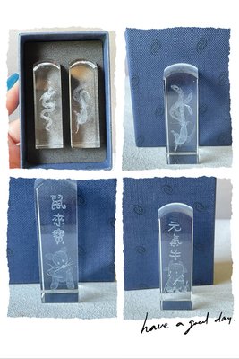 現貨 水晶琉璃擺件 3D雷射內雕水晶印章 龍鳳對章 生肖印章 工藝品藝術品0615