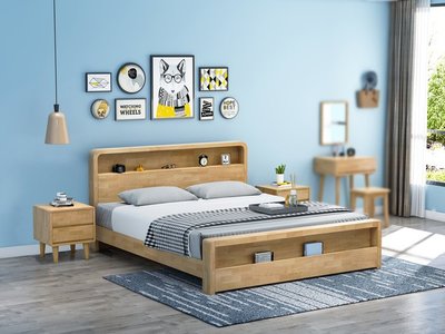 白橡木實木床現代簡約北歐風格主臥雙人1.5床架輕奢日式家具