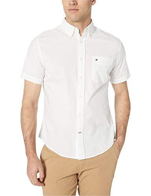 Furugi Shop 美國品牌 Tommy Hilfiger 白色 LOGO刺繡 口袋 素面短袖襯衫 一元起標 1F821