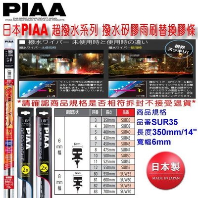 和霆車部品中和館—日本PIAA 超撥水系列 矽膠超撥水替換型雨刷膠條 幅寬6mm 長度14吋/350mm 品番SUR35