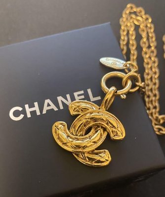 Chanel vintage香奈兒復古超美明星款中性款經典款菱格紋金色古董項鍊 項鏈