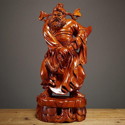 眾誠優品 現貨花梨木雕鐘馗神像擺件實木雕刻天師福神家居客廳紅木裝飾品工藝品FX1451
