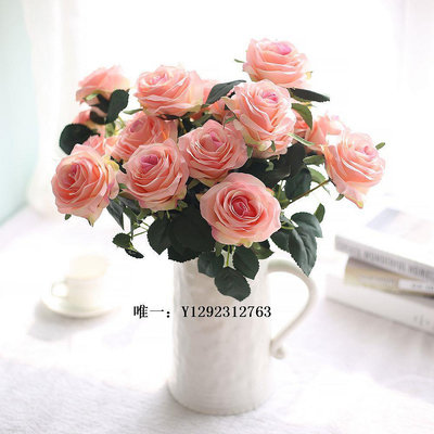 仿真花歐式仿真花假花10頭玫瑰花束家居客廳裝飾塑料花餐桌擺花絹花擺件假花