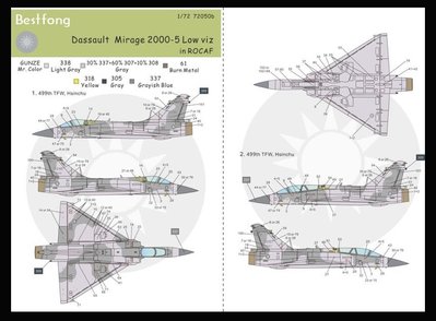 BSD # 72050b 1/72 幻象2000國軍版塗裝貼紙 低視度、含細部標示、可選機號、2架分量(請先聯繫)