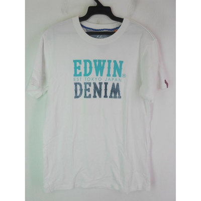 男 ~【EDWIN】白色休閒T恤 M號(5A151)~99元起標~