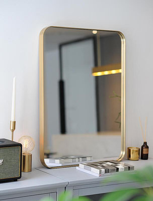 【現貨】是物北歐浴室鏡黃銅圓角鏡別墅金色洗手間鏡全身鏡試衣鏡玄關鏡子