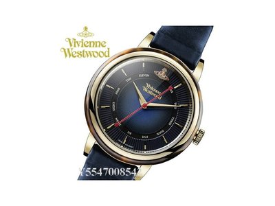 保證正品／真品．Vivienne Westwood．Portobello系列．海軍藍x深琥珀錶框設計真皮手錶