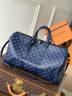 二手Louis Vuitton LV Keepall Bandouliere 50 旅行袋 M45731藍色