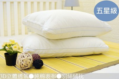 【立體五星級羽絲絨枕1入】立體滾邊,蓬鬆透氣,中空壓縮包裝 ,100%純棉表布