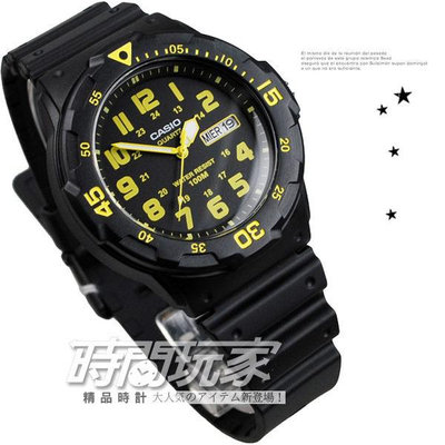 CASIO卡西歐 MRW-200H-9B 原價1105 指針錶 黑面 黃色數字 日期星期顯示 黑色 男錶【時間玩家】