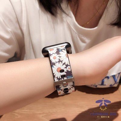 現貨熱銷-適用於iWatch 蘋果手錶錶帶 Apple Watch1/2/3代 田園風印花 花朵硅膠錶帶44mm/42m