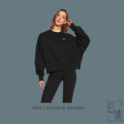 【小熊海外購】NIKE NSW CREW FLC 寬版 大學T 女版 黑 小勾 短版 CK0169-010【Insane-21】