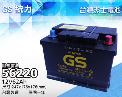 全動力-全新 GS 統力 免加水電池 56220 (62Ah) 直購價 雪鐵龍 C2 C5 CX N7 ZX