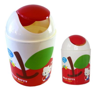 【卡漫迷】 Hello Kitty 垃圾桶 蘋果 ㊣版 凱蒂貓 三麗鷗 小型 車用 迷你 垃圾筒 紙筒 收納 圓桶