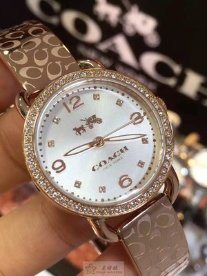 最新款美得不像話！美國時尚大牌COACH(蔻馳)石英女錶高檔玫瑰金手鐲式錶帶28mm錶盤閃亮水晶30米防水國際聯保2年