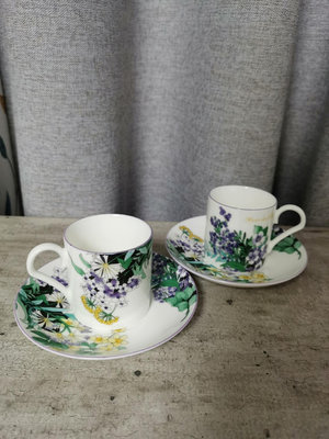 日本回流 HOYA豪雅花卉貼畫摩卡咖啡杯碟
