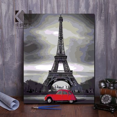 diy數字油畫手工填色風景歐式城市陽臺埃菲爾鐵塔 巴黎鐵塔油彩畫