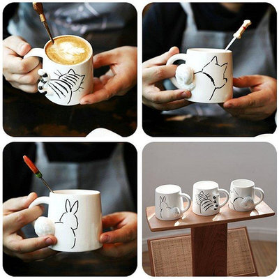 【熱賣下殺價】SUNART日本限定正版柴犬貓咪尾巴陶瓷水杯馬克杯子情侶咖啡杯