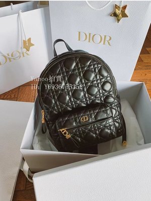 Simon二手正品Dior Backpack 羊皮革藤格紋 雙肩包 mini 黑色 迪奧後背包  M9222UNGF