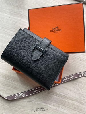 JR精品Hermes Bearn Mini wallet 89 Noir 黑色 牛皮短夾 天菜零錢袋 三折錢包