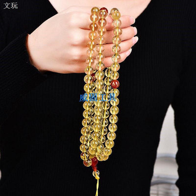 現貨新品天然巴西黃水晶108顆佛珠 手鍊 項鍊 毛衣鏈 女修法手串 手持念珠 飾品