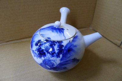 (銀壺925) 日本老件 側把泡茶壺 手繪/釉下彩 200CC 蓋底款...平安 水泉