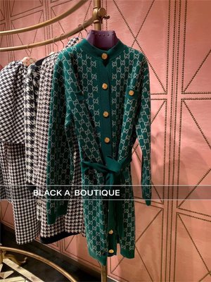 【BLACK A】精品 Gucci 2020早春GG 印花綠色長款羊毛針織外套