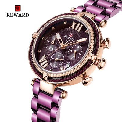 【潮裡潮氣】REWARD女士手錶六針手錶防水石英表鋼帶錶時尚日曆女錶RD63084L