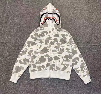 日本bathing ape潮牌21AW新款BAPE camo hoodie鯊魚雙帽子拉鍊黑白迷彩色男女有帽外套衛衣