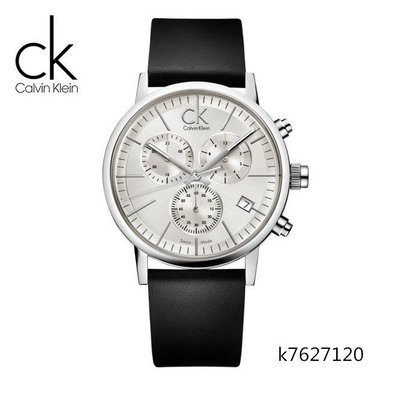 【Calvin Klein】配件 CK 手錶 腕錶 大錶面 瑞士 三眼 真皮 日期 黑面/k7627107
