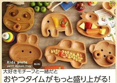 【JPGO】日本進口 PETITS ET MAMAN 兒童用木製造型餐盤 S~六款 熊貓/猴子/小鴨/小花/車車